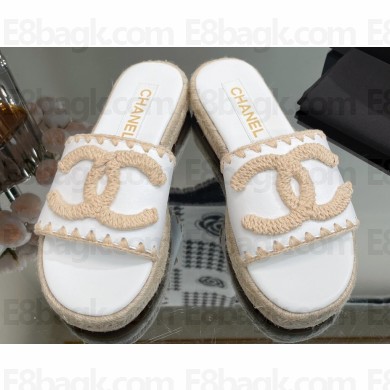 Chanel Hemp Rope CC Logo Mules White 2023