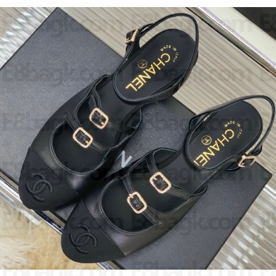 Chanel Leather Buckle Slingbacks Black 2023