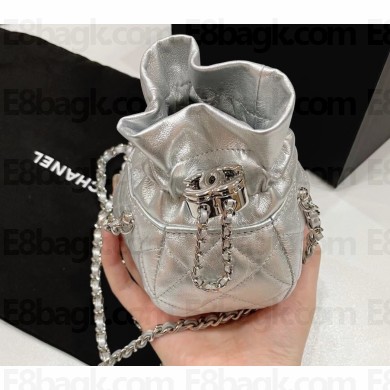 Chanel Shiny Lambskin and Gold-Tone Metal Clutch with Chain Bag AP3272 Silver 2023
