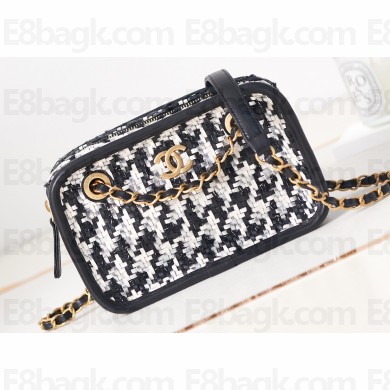 Chanel Lambskin Viscose Weaving and Gold-Tone Metal Small Camera Case Bag AS3768 Black 2023