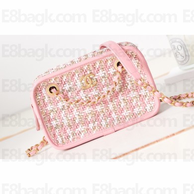 Chanel Lambskin Viscose Weaving and Gold-Tone Metal Small Camera Case Bag AS3768 Pink 2023
