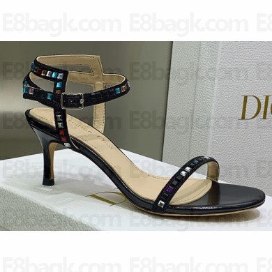 Dior Heel 6.5cm Embroidered with Multicolor Square Strass Gem Sandals Black 2023