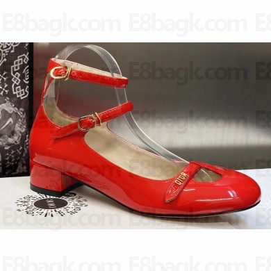 Dior Heel 3.5cm Patent Calfskin Aime Dior Ballerina Pumps Red 2023