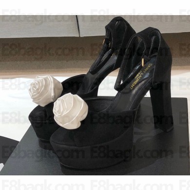 Saint Laurent Heel 13.5cm Platform 4cm jodie Sandals Rose Suede Black/White 2023