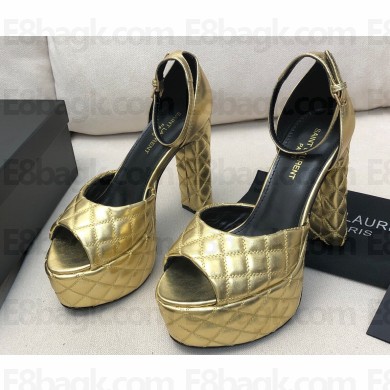 Saint Laurent Heel 13.5cm Platform 4cm jodie Sandals Quilted Gold 2023