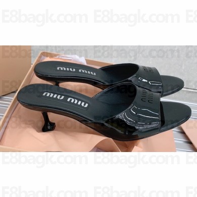 Miu Miu Heel Patent leather Mules with perforated logo Black 2023