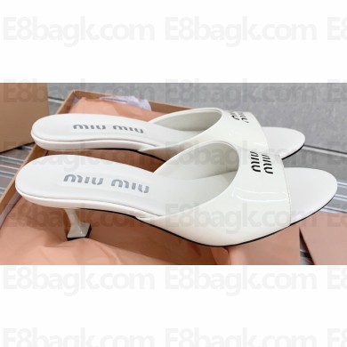 Miu Miu Heel Patent leather Mules with perforated logo White 2023