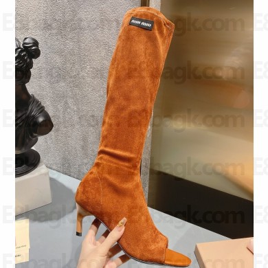 Miu Miu Heel 5cm Stretch leather boots Suede Brown 2023