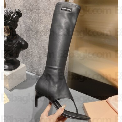 Miu Miu Heel 5cm Stretch leather thong boots Black 2023