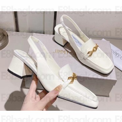 Jimmy Choo Heel 5cm Diamond Talura Soft Patent Leather Sling Back Pumps White with Chain 2023