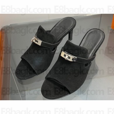 Hermes Heel 7cm Cute sandals Suede Black 2023