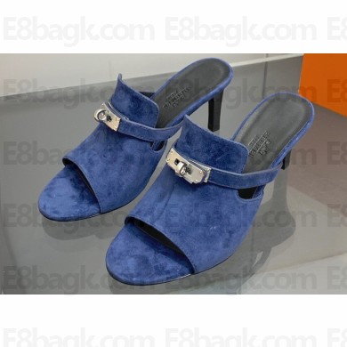 Hermes Heel 7cm Cute sandals Suede Blue 2023