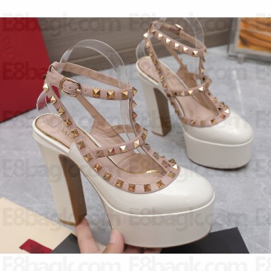 Valentino Heel 15.5cm platform 5.5cm Rockstud pumps in patent leather White 2023