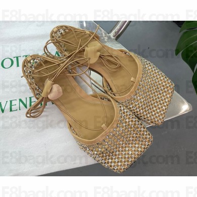 Bottega Veneta Sparkle Stretch Lace-Up Flat Sandals Apricot 2023