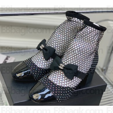 Chanel Heel 5.5cm Resille, Strass, Kid Suede & Patent Calfskin Black Mary Janes G40097 2023