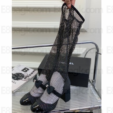 Chanel Heel 9cm Resille, Strass, Kid Suede & Patent Calfskin Black Mary Janes G40105 2023