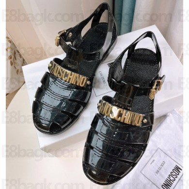 Cheap Sale Moschino Jelly PVC sandals Black with Lettering logo 2023
