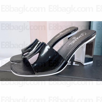 Chanel Heel 8cm Patent Calfskin Mules G38689 Black 2023