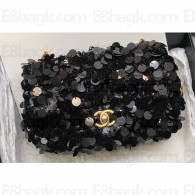Chanel Sequins Mini Classic Flap Bag AS3523 Black 2023