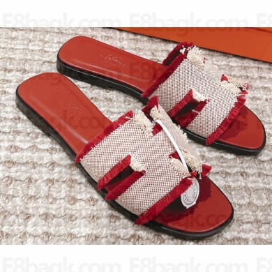 Hermes Oran Sandals in fringed H canvas Red 2023