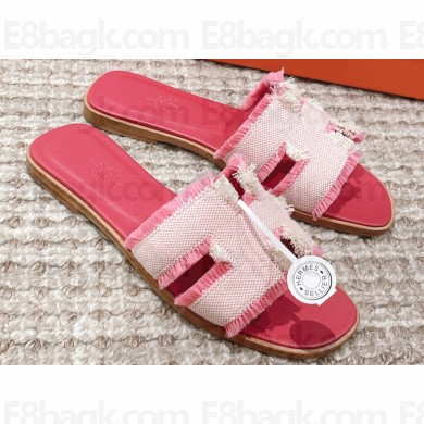 Hermes Oran Sandals in fringed H canvas Pink 2023