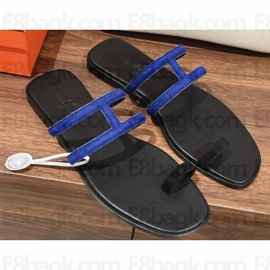 Hermes Georgia Sandals in suede goatskin Blue 2023