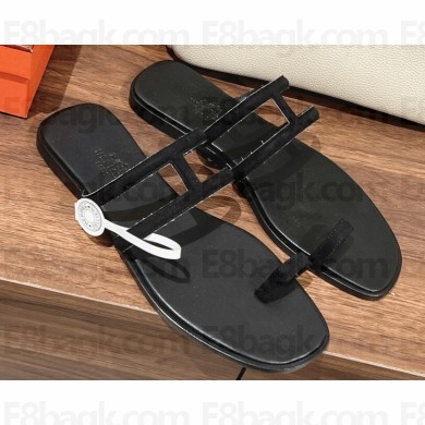 Hermes Georgia Sandals in suede goatskin Black 2023