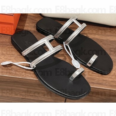 Hermes Georgia Sandals in Metallic Silver 2023