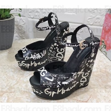 Dolce & Gabbana Heel 15cm Platform 4cm Logo Printed Sandals Black 2023