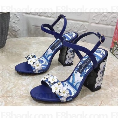Dolce & Gabbana Heel 10.5cm Blue Printed Floral Sandals Blue 2023