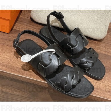 Hermes leather Grace Sandals Black 2023