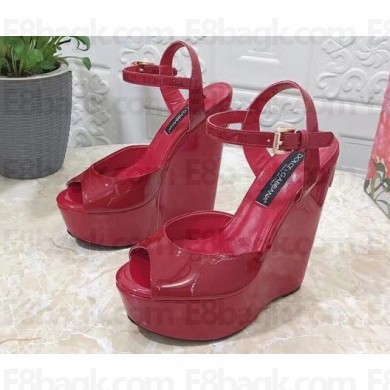 Dolce & Gabbana Heel 15cm Platform 4cm Patent leather wedges sandals Red 2023