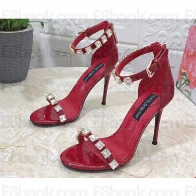 Dolce & Gabbana Heel 10.5cm Polished calfskin sandals Red with rhinestones 2023