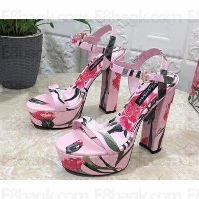 Dolce & Gabbana Heel 15cm Platform 5cm Printed fabric sandals Pink 2023
