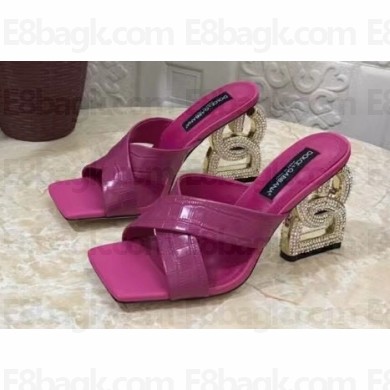Dolce & Gabbana Crystal DG Pop Heel 10.5cm criss-cross straps Mules Crocodile-print calfskin Fuchsia 2023