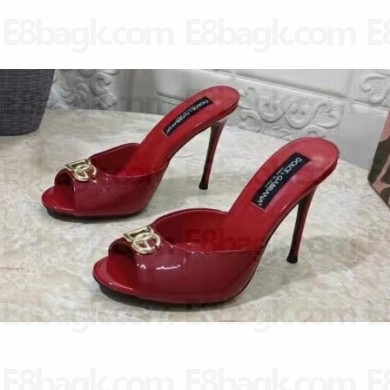 Dolce & Gabbana Heel 10.5cm Patent leather mules Red with DG logo 2023