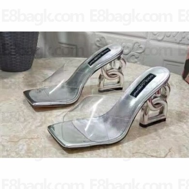 Dolce & Gabbana DG Pop Heel 10.5cm criss-cross straps Mules PVC Silver 2023