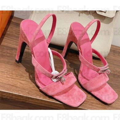 Hermes Heel 9.5cm Glamour Sandals in suede goatskin Pink 2023