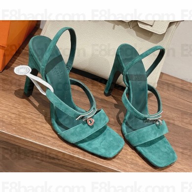 Hermes Heel 9.5cm Glamour Sandals in suede goatskin Green 2023