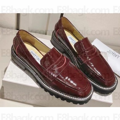 Jimmy Choo Deanna Crystal-Embellished Patent Leather Loafers Burgundy 2023