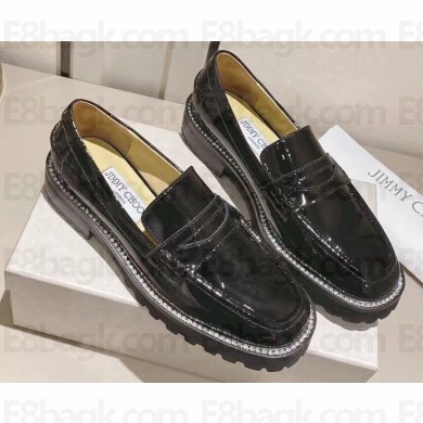 Jimmy Choo Deanna Crystal-Embellished Patent Leather Loafers Black 2023