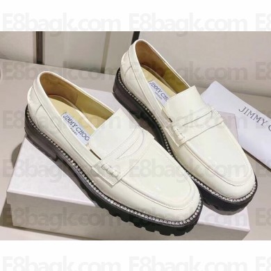 Jimmy Choo Deanna Crystal-Embellished Patent Leather Loafers White 2023