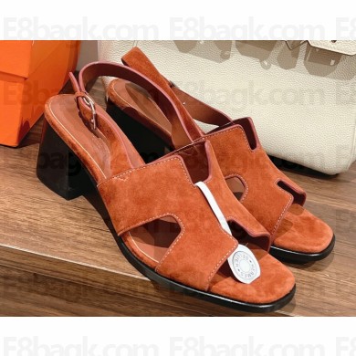 Hermes Heel 6cm Elbe Sandals in suede goatskin Brown 2023
