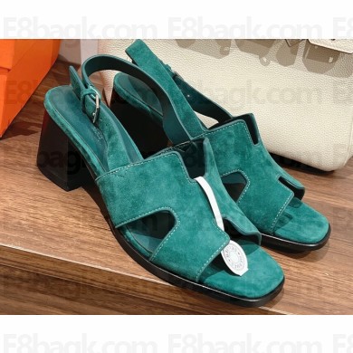 Hermes Heel 6cm Elbe Sandals in suede goatskin Green 2023