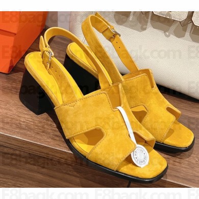 Hermes Heel 6cm Elbe Sandals in suede goatskin Yellow 2023