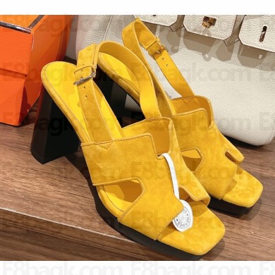 Hermes Heel 9cm Eris Sandals in suede goatskin Yellow 2023