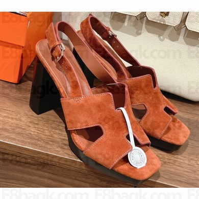 Hermes Heel 9cm Eris Sandals in suede goatskin Brown 2023