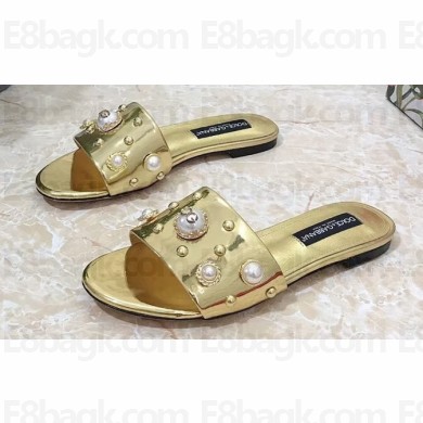 Dolce & Gabbana Stud and Pearl Slides Gold 2023