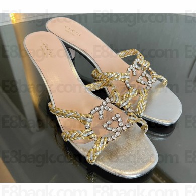 Gucci heel 4.5cm braided leather Nojum Slide sandals Silver 2023