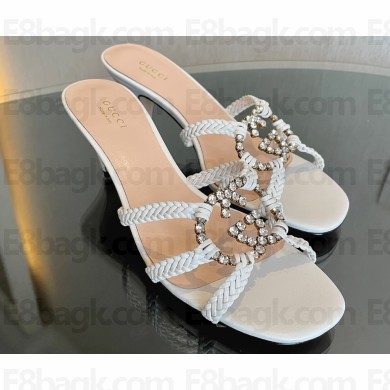 Gucci heel 4.5cm braided leather Nojum Slide sandals White 2023